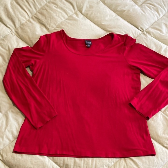 Eileen Fisher Tops - Eileen Fisher Red Rayon Scoop Neck, Long Sleeve T Shirt Top, Size Large.